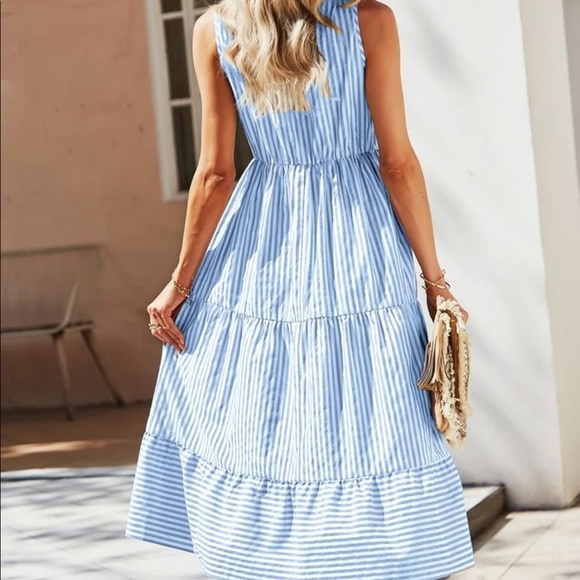 Boho striped notched neck button detail dress - Picture 3 of 16